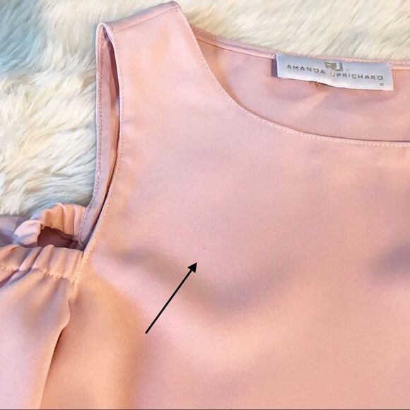 AMANDA UPRICHARD Cold‎ Shoulder Blouse Top Short Flutter Sleeve Light Pink XS - Picture 9 of 13